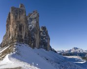 The iconic Drei Zinnen - Tre Cime di Lavaredo in South Tyrol  Alto Adige in the Dolomites, a unesco world heritage site. View from Paternsattel into the north faces. europe, central europe, italy — Stock Photo