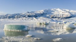 Glaciar Fjallsjoekull e lago glacial congelado Fjallsarlon em Vatnajokull NP durante o inverno. Europa, Norte da Europa, Islândia, Fevereiro — Fotografia de Stock