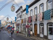 The street decoration. Religious and Folk festival Sanjoaninas, the biggest festival in the Azores. Capital Angra do Heroismo, listed as UNESCO World Heritage. Terceira Island, an island in the Azores (Ilhas dos Acores) in the Atlantic ocean. The Azo — Stock Photo