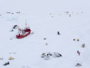 Stadt uummannaq im Winter in Nordgrönland. Schiffe im zugefrorenen Hafen. Amerika, Nordamerika, Dänemark, Grönland — Stockfoto