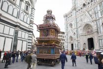 Piazza Duomo, l'esplosione del carro nel giorno di Pasqua, Firenze, Toscana, Italia, Europa — Foto stock