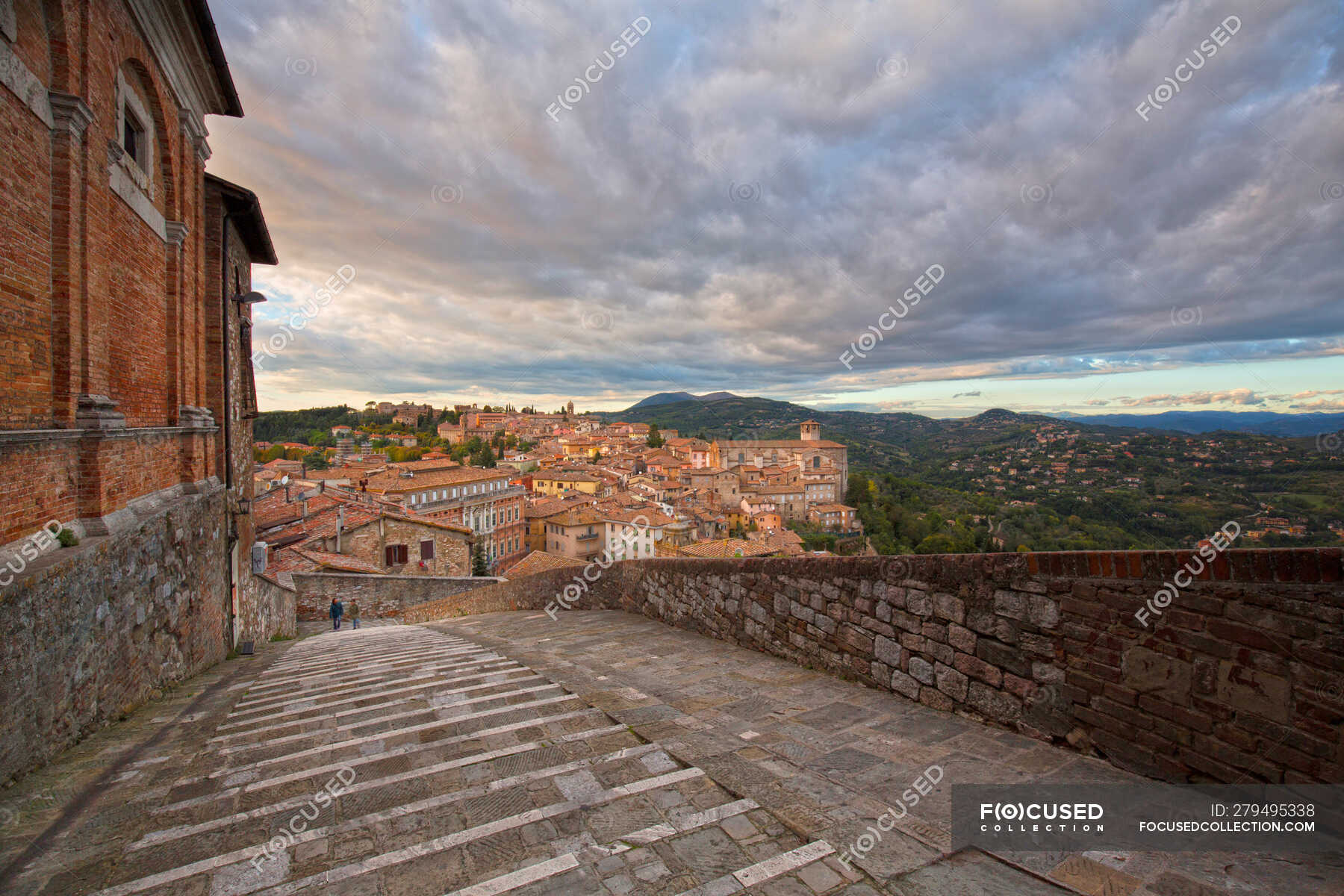 Cityscape ay sunset from Porta Pesa steps, Perugia, Umbria, Italy ...