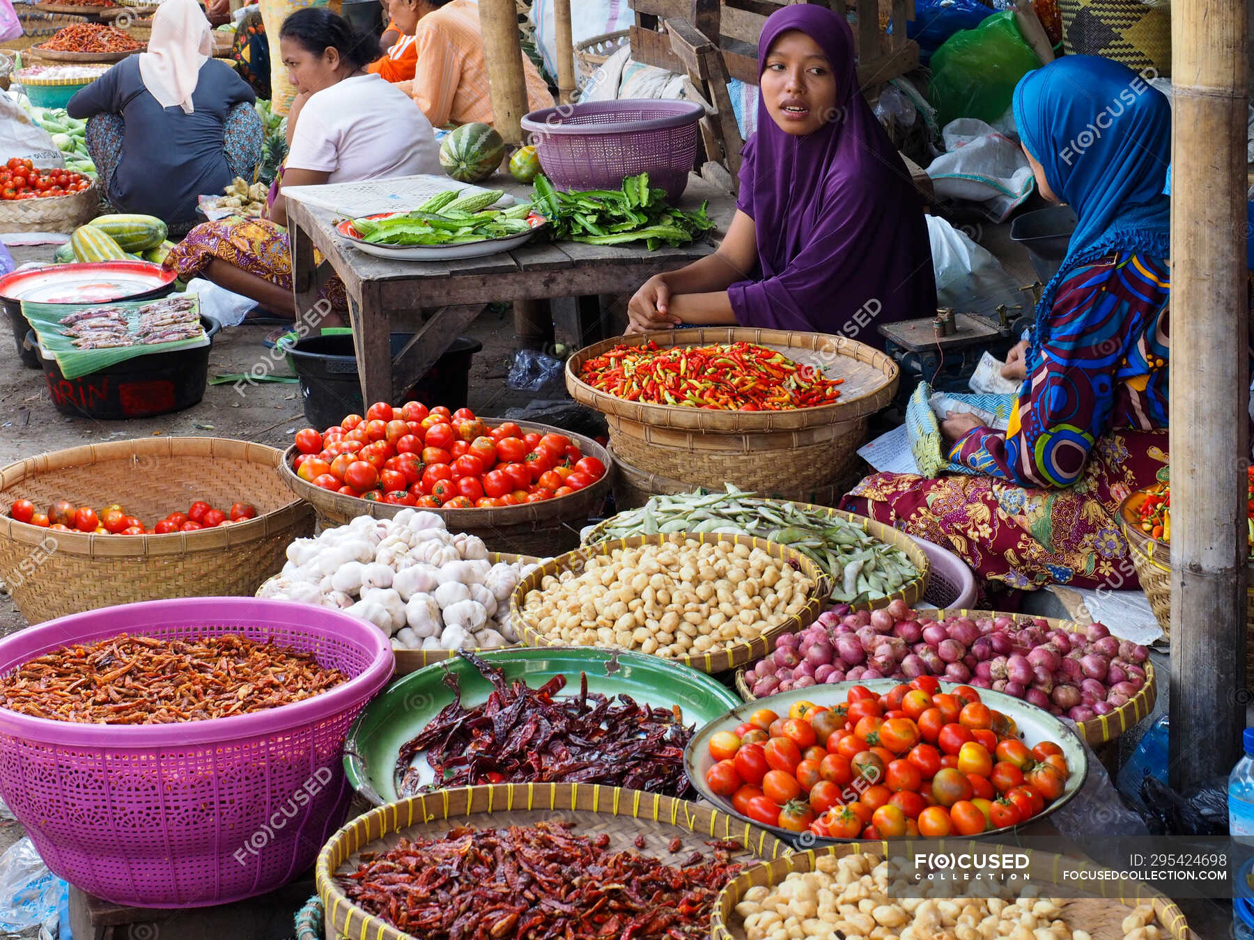 Street food market, Lombok island, Indonesia, Asia — female, healthy