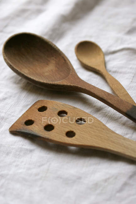 Close up of Wooden cutlery on the napkin — Stock Photo