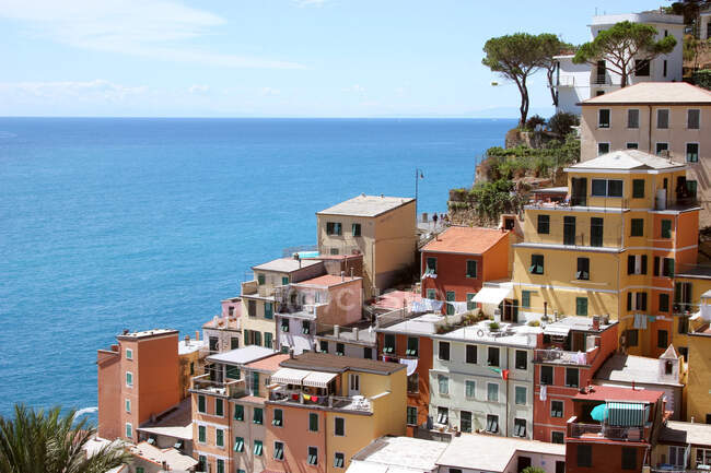 Italy, riomaggiore, view of the houses on the hills. - foto de stock