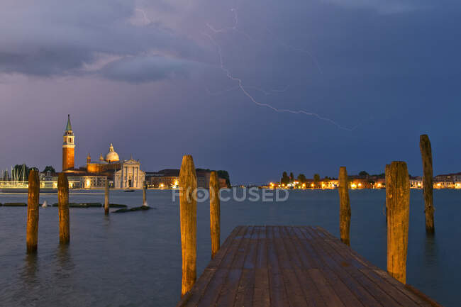 Lightnings near San Giorgio Maggiore Island, Venice, Veneto, Italy, Europe — Stock Photo