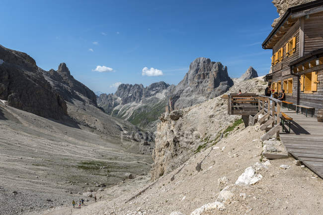 Vista panorâmica do vale do Vajolet vista do refúgio principe, Dolomites, Trentino-Alto Adige, Itália — Fotografia de Stock