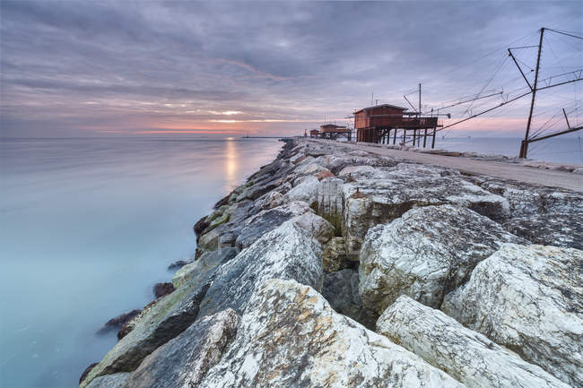 View of the Casoni, the stilt house of fishermen on the sea, Sottomarina di Chioggia, Veneto, italy — Stock Photo