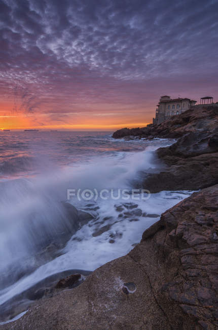 Castelo de Boccale ao pôr do sol, Livorno, Toscana, Itália, Europa — Fotografia de Stock