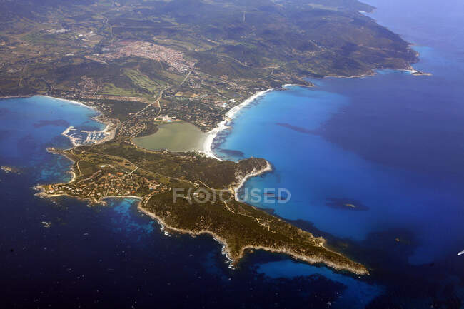 Aerial view Capo Carbonara and Isola Dei Cavoli, Villasimius, Cagliari, Sardinia, Italy, Europe — стоковое фото