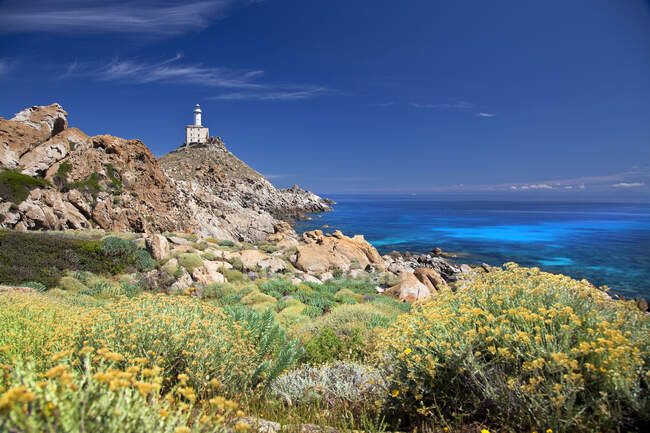 Punta Scorno lighthouse, Asinara island, Porto Torres, Sardinia, Italy, Europe — Stock Photo
