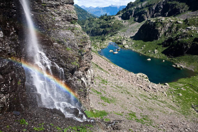 Valtellina, Waterfall from Zancone lake at Gerola valley, Orobie alps, Lombardy, Italy — Stock Photo