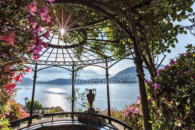 Detalles del jardín de la villa en flor, Villa Carlotta, Tremezzo, Lago de Como, Lombardía, Italia - foto de stock