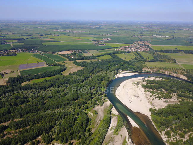 Aerial view, Ticino river Nature Park, Parco Naturale della Valle del Ticino, Bereguardo, Lombardy, Italy, Europe — Stock Photo