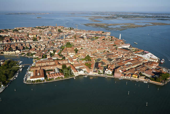 Vista da ilha de Murano do helicóptero, Lagoa de Veneza, Itália, Europa — Fotografia de Stock