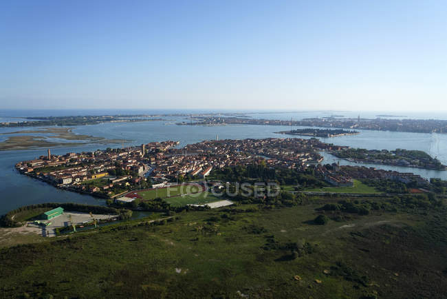 Vista da ilha de Murano do helicóptero, Lagoa de Veneza, Itália, Europa — Fotografia de Stock