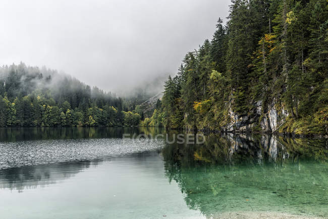 Autumn reflections at  Tovel lake, Ville d'Anaunia, Val di Non, Adamello-Brenta Natural Parck, Trentino-Alto Adige, Italy — Stock Photo