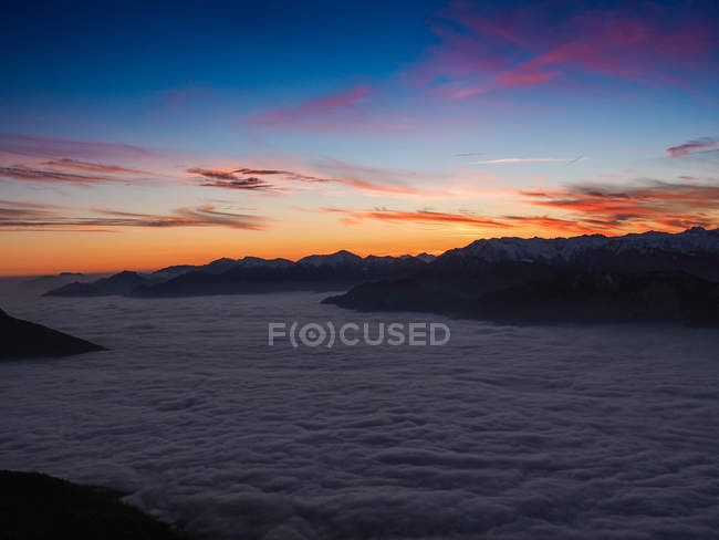 Fog up the Valle dei Laghi valley view from Monte Bondone mountain, Trentino, Italy, Europe — Stock Photo