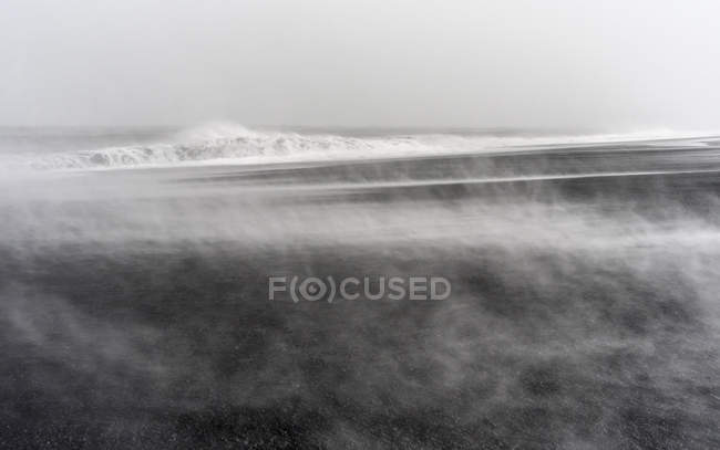 Côte Atllantique Nord près de Vik y Myrdal lors d'une tempête hivernale avec de fortes rafales. europe, europe septentrionale, iceland, février — Photo de stock