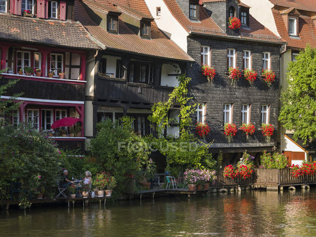 Anciennes maisons de pêcheurs sur la rivière Regnitz, un quartier appelé Petite Venise (Klein Venedig). Bamberg en Franconie, une partie de la Bavière. La vieille ville est inscrite au patrimoine mondial de l'UNESCO 