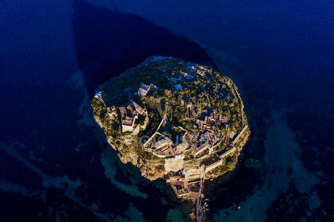 Вид з повітря, Арагонський замок, Іскія Порто, острів Іскья, кампанія, Італія, Європа — стокове фото