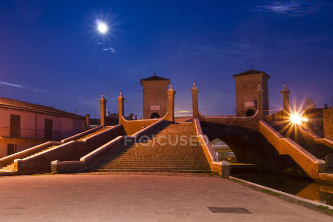 Comacchio, Night Landscape, Trepponti, Ferrara, Emilia Romagna, Italy, Europe — Stock Photo