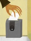 Женщина кладет бюллетень в урну для голосования — стоковое фото