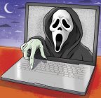 Scream emerging from laptop monitor — Stock Photo
