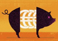 Euro símbolos en medio del cerdo - foto de stock