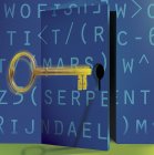 Золотой ключ открывает зашифрованную дверь — стоковое фото