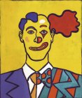 Porträt eines Mannes halb Geschäftsmann halb Clown — Stockfoto