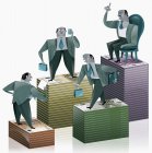 Businessmen standing on stacks of money — Stock Photo
