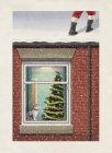 Père Noël marchant sur le toit de la maison enneigée — Photo de stock