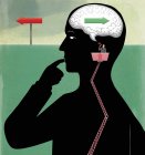 Человек с мегафоном, кричащий на человеческий мозг — стоковое фото