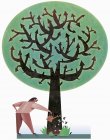 El hombre riega el árbol con agua en forma de moneda - foto de stock