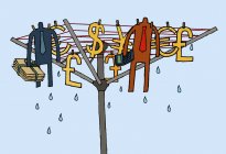 Businessmen and money drying on clothes line — Stock Photo