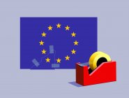 Липкая лента, соединяющая пропавшую звезду с флагом Европейского Союза — стоковое фото