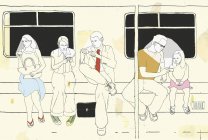 Люди, использующие мобильные устройства в метро — стоковое фото