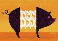 Signos de dólar en medio del cerdo - foto de stock