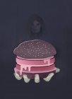 Grim Reaper ofrece hamburguesa - foto de stock