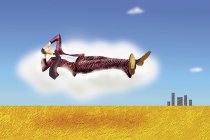 Homem de negócios relaxado flutuando no céu — Fotografia de Stock