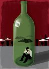 Чоловік всередині пляшки вина — стокове фото