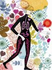 Женщина с видимыми внутренними органами в окружении цветов — стоковое фото