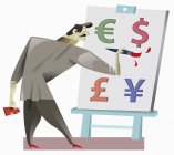 Mann bemalt Währungssymbole — Stockfoto
