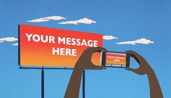 Taking cell phone picture of billboard saying Your Message Here — Stock Photo
