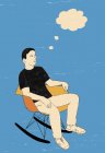Pensiero bolla sopra seduta adolescente ragazzo — Foto stock