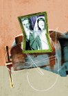 Zertrümmertes Hochzeitsporträt auf grundigem Hintergrund — Stockfoto