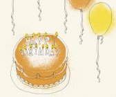 Bolo de aniversário e balões — Fotografia de Stock