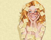 Woman covered with reminder adhesive notes — Stock Photo