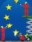 Travailleurs réparant des étoiles du drapeau européen — Photo de stock